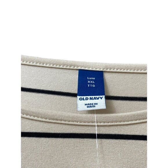 OLD NAVY Long Sleeve Tee Size XXL Womens Nautical Stripe Top Beige Black - Picture 6 of 8
